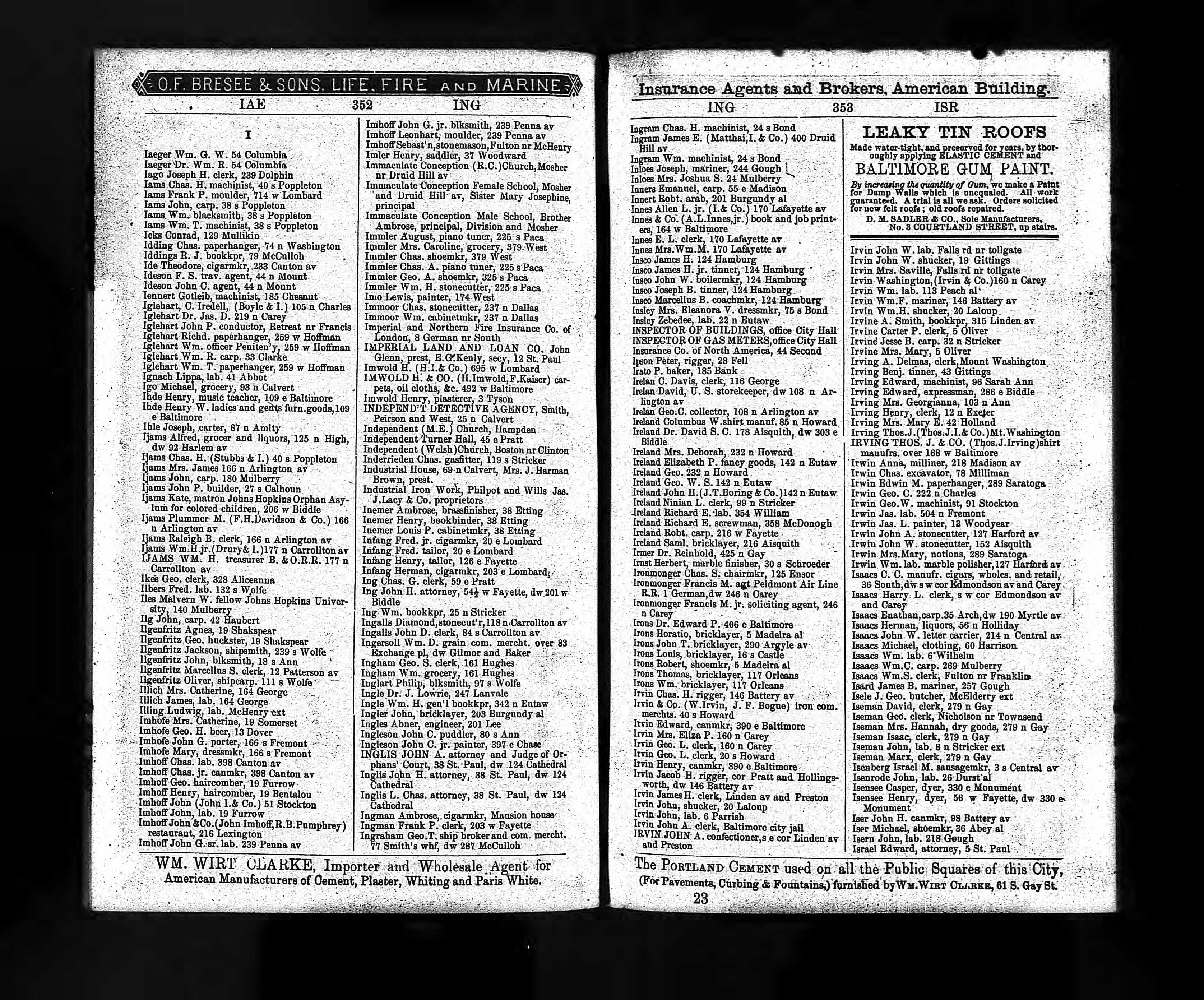 Wood&rsquo;s Baltimore Directory entries for Plummer M. and Raleigh B. Ijams, 1878
