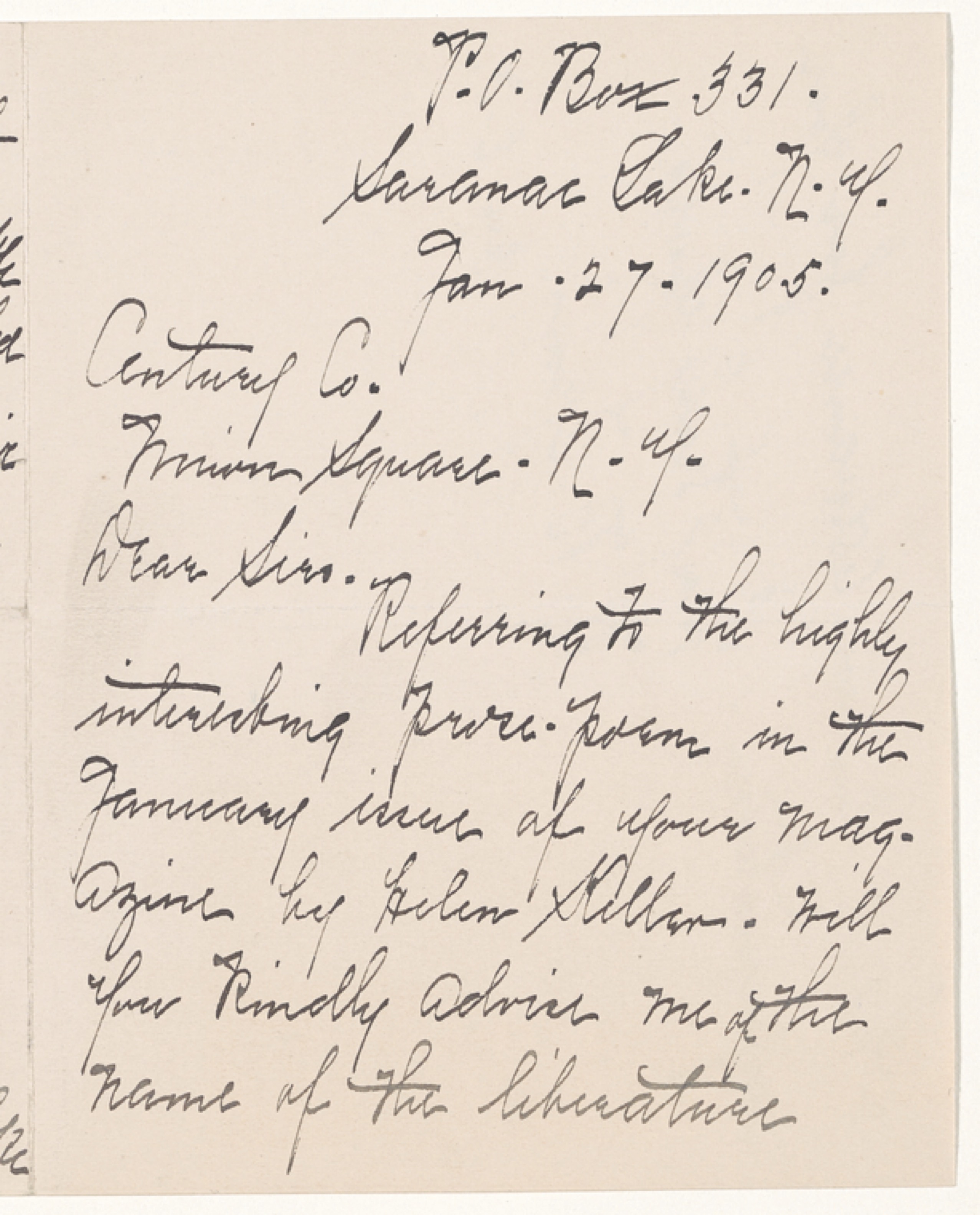 Page 1 of Raleigh&rsquo;s 1905 letter to The Century Company